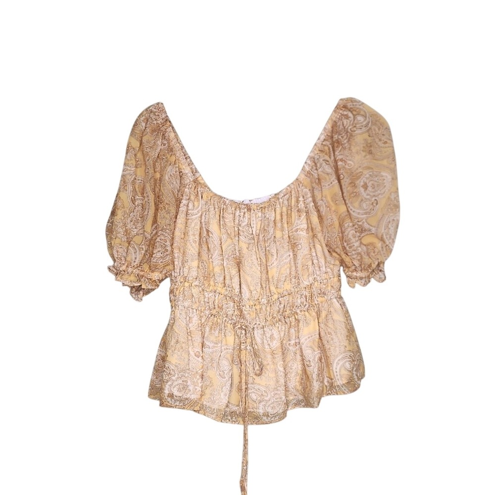 NSR Yellow Paisley Square Neck Peasant Top Boho Cottagecore Peasant Feminine M